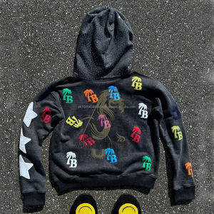 Logotipo personalizado Streetwear Oversized 500gsm Hoodie Letter Patch Work Chenille Bordado Hoodies - Product Image 1