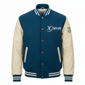 Chaqueta de Béisbol Moderna con Mangas de Cuero y Parches Bordados, Estilo Americano Profesional - Product Image 1