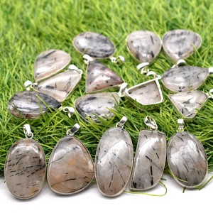 Collares con Colgante Ovalado de Rutilo Negro Natural Prem Bhaya, Engaste de Bisel Plateado en Plata 925, Joyería Unisex para Fiesta Cristiana, Regalo - Product Image 3
