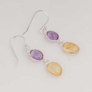 Pendientes Colgantes de Amatista y Citrino Naturales, Plata de Ley 925, Hechos a Mano, con Piedras Preciosas, Elegantes, para Regalo - Product Image 1