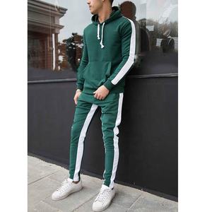 <b>Men's</b> Custom Logo <b>Green</b> & White Striped Tracksuits Hooded <b>Fleece</b> with Embroidered Technique Solid Pattern Design for Winter - Product Image 1