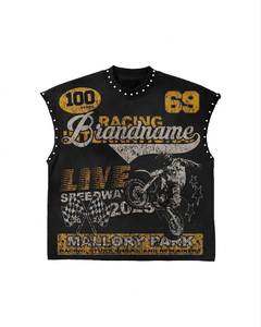 2026 Men's Custom Sleeveless T-Shirt with Color & Graphic Designs DTG Print & <b>Rhinestone</b> Boxy Fit Streetwear Tank <b>Top</b> T-Shirt - Product Image 1