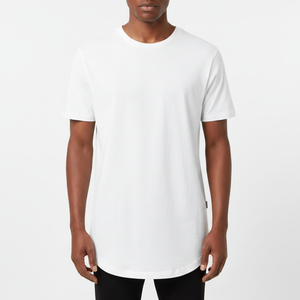 Mens High Quality Curved Hem T Shirt No Wrinkle Cotton Polyester Daily Outfit with Custom <b>Tag</b> Solid Pattern Knitted Fabric - Product Image 2