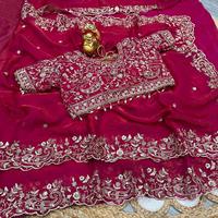 Sari indien traditionnel en soie satinée, broderie Zari, tenue de soirée élégante pour femme, recyclé