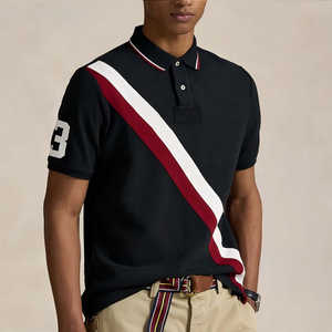 Polo Deportivo a Rayas con Cinta Diagonal para Hombre, Colección Deportiva 2026, Color Negro, Borgoña y Azul, Camisetas de Alto Rendimiento - Product Image 1