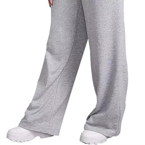 Pantalon droit gris en tricot de coton/élasthanne taille mi-haute pour femme AMS SPORTS INTL, coupe régulière, avec cordon de serrage, décontracté, longueur complète, rayé - Product Image 5