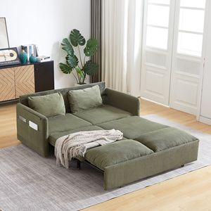64.5 Inch Soft Corduroy Convertible <b>Sleeper</b> <b>Sofa</b> Bed 3 in 1 Adjustable Pullout with 2 Side Pockets and Pillows - Product Image 4