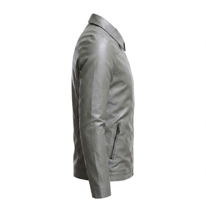 Men's <b>Grey</b> Faux Leather <b>Jacket</b> Slim Fit Casual Turn Down Collar Premium Biker Outerwear Chic Moto Coat Leather <b>Jacket</b> For Men - Product Image 4