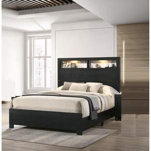 Cabecero de cama con panel de tamaño King de madera con acabado negro, diseño LED elegante y espacio de almacenamiento adicional, 1 unidad - Product Image 2