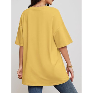 Camiseta de Cuello Redondo Extra Grande para Mujer, Color Sólido, Manga Corta, Corte Holgado, 100% Algodón Jersey, Transpirable, Estilo Primavera Verano - Product Image 5