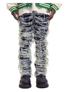 กางเกงยีนส์ผู้ชายสไตล์วินเทจแบบสั่งทำพิเศษ ทรงสกินนี่ขาบาน แต่งขาดและทำลายแบบดิสเทรส - Product Image 3