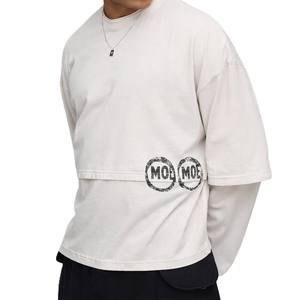 T-shirt homme streetwear double couche à manches longues en coton, épaules tombantes, personnalisable, fabrication OEM - Product Image 1