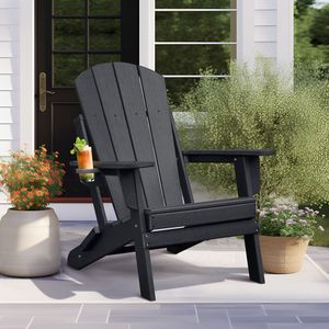 Set di sedie Adirondack per patio, design pieghevole nero in 3 pezzi con tavolo porta bicchieri, 2 sedie in plastica incluse - Product Image 2