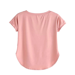 Camiseta de punto para hombre, color rosa, corte holgado, manga corta, cuello redondo, informal, de color liso. - Product Image 2