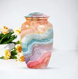 Urne funéraire en métal pour l'enterrement, motif abstrait en agate rose et bleue, pot en aluminium pour cimetière, urne funéraire pour crémation, usage B2B - Product Image 3