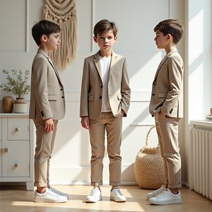 Boys Beige 2 Piece Suit Set Formal Blazer & Trousers <b>Kids</b> Wedding Party Outfit <b>Ring</b> Bearer Suit Smart Casual Children's suit - Product Image 3