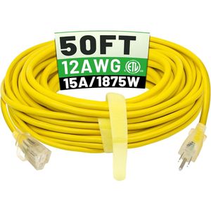 Cavo di prolunga per esterni impermeabile da 15 m (50 piedi) 12/3 con indicatore luminoso, calibro 12, 3 poli, flessibile e resistente al freddo, con connettore 12/3 - Product Image 3