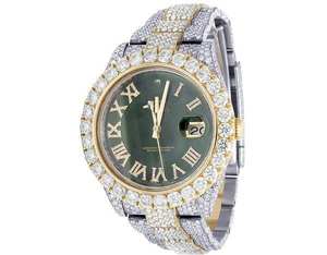 BOJ R.O.L.E.X.027 Montre Homme de Luxe à Quartz Analogique en Acier, Chiffres Romains, Moissanite Intégrale, 41MM, Résistance à l'Eau 3BAR, Style Hip Hop - Product Image 1