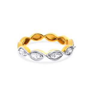 Bague Exquise en Or Jaune et Blanc Massif 14K Bicolore, Ornée d'un Pavé Continu de Diamants Taille Marquise en Forme d'Infini - Product Image 1