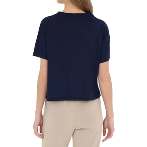 Women's <b>Navy</b> Blue Crop T-Shirt Short Sleeve Crew Neck Solid Color Casual Spring Summer 100% Cotton Jersey Knit Breathable - Product Image 3