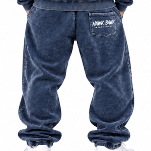 <b>Men's</b> Matching Sweatsuit Trouser Set Comfortable Wear Daily Wear Street Crew Neck Casual <b>Joggers</b> Blue Textured Fabric Autumn Wea - Product Image 6