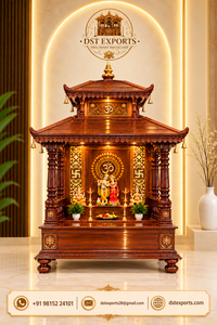 หิ้งบูชาไม้พระพุษภัตตานัตธ์แห่งเนปาล หิ้งบูชาไม้สำหรับบ้าน หิ้งบูชาแบบดั้งเดิมพร้อมไฟ LED หิ้งบูชาทำมือสำหรับชาวฮินดู สหรัฐอเมริกา - Product Image 2