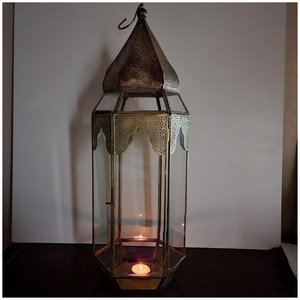 Reliable Quality Hexagon <b>Brass</b> <b>Lantern</b> With Candle Holder For Home Decoration Durable Finish - Product Image 3
