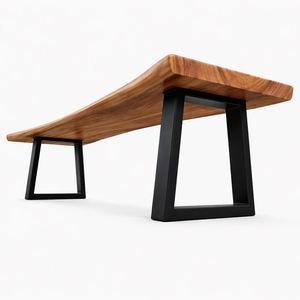 Banc en bois de Suar massif, éco-responsable, durable, avec bord naturel, design minimaliste, pieds en acier, pour salle à manger, café, hôtel, mobilier de resort - Product Image 3