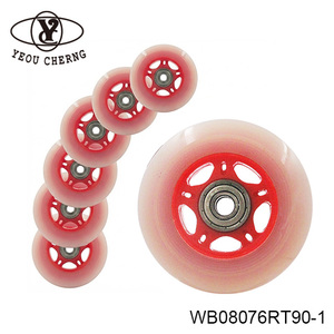 YEOU CHERNG Inline Skate <b>Wheel</b> WB08076RT90-1 Front Red Transparent Plastic With Bearing 6mm Bore - Product Image 3