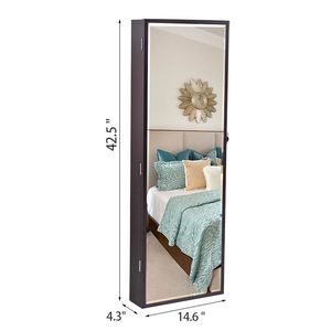 Specchio da parete in legno a 3 strati con 17 porta pennelli cosmetici interni, 8 luci LED blu e armadietti a specchio - Categoria prodotto: Scuro - Product Image 5