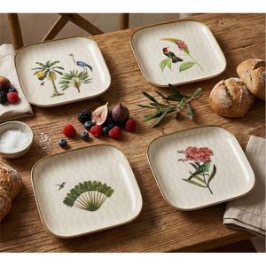 Bandeja Cuadrada con Estampado Botánico Estético Personalizado por el Fabricante, Borde Dorado, Plato Decorativo para Servir, Venta al por Mayor, Decoración para el Hogar, Sala de Estar, Mesa - Product Image 1