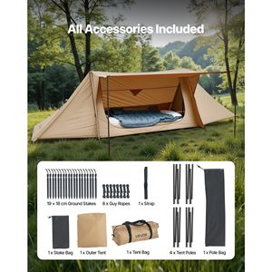 Tenda da Campeggio Leggera per 4 Persone con Foro per Stufa, 2 Pali per Telo, Impermeabile, Riparo Invernale Portatile per Avventure Bushcraft - Product Image 3