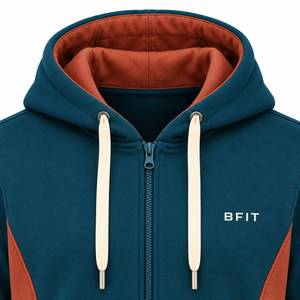Men's Hooded Zip-Up Sweatshirt Blue <b>Brown</b> Color Block Casual <b>Fleece</b> Jacket Regular Fit Autumn Wear - Product Image 2