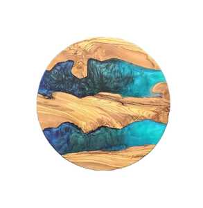 Square Acacia <b>Wood</b> Chopping Block with Blue Resin Inlay Anti-Slip Design Foldable Non-Toxic Dishwasher Safe Single Piece Package - Product Image 1