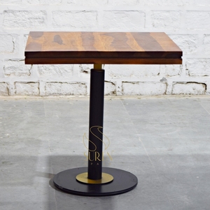 Walnut <b>Square</b> Restaurant <b>Table</b> Pedestal Cafe <b>Side</b> <b>Table</b> Metal Base Dining Furniture - Product Image 1