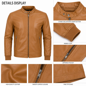 Veste en cuir pour homme, confectionnée avec des panneaux résistants, des coutures solides, une doublure douce et des poches sécurisées pour les tenues décontractées par temps frais. - Product Image 5