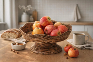 Vietnam Handmade Handwoven Rattan Fruit Bowl Round Wicker Serving Tray Natural Boho <b>Table</b> Centerpiece Decor Supplier - Product Image 6