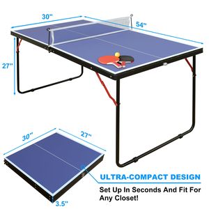 Set da Ping Pong Portatile e Pieghevole con Rete e 2 Racchette, Tavolo da Ping Pong Mobile per Giochi al Chiuso e all'Aperto - Product Image 5