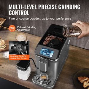 Cafetera Espresso Súper Automática de 20 Bares con Espumador de Leche, Pantalla Táctil TFT, Enchufe Estadounidense, Función Totalmente Manual para Cappuccino y Latte - Product Image 3