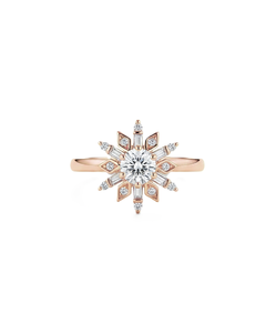 18K Solid Gold Starburst Diamond Ring Round Baguette Lab Grown Diamond Ring Accent Sunburst Engagement Ring Vintage <b>Wedding</b> Ring - Product Image 2