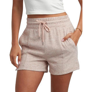 Shorts en polaire fendus sur le côté pour femme, ourlet ventilé, taille haute, poches latérales, cordon de serrage, taille élastique, coupe décontractée, vêtements de sport - Product Image 1