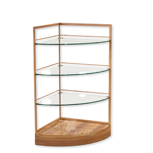 Modern Corner Glass Display Rack 4-Tier Eyewear Retail <b>Stand</b> Wood Grain Paint Sector Merchandising Rack OEM Factory ADONG A72 - Product Image 1