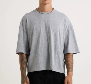 เสื้อยืดทรงบ็อกซี่ผ้าคอตตอนถัก 100% คุณภาพสูง AAFZA SOCCER สำหรับผู้ชาย น้ำหนัก 220 กรัม ทรงหลวม ไหล่ตก ชายเสื้อครอป ระบายอากาศได้ดี - Product Image 1