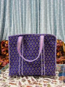 Indian Handmade Quilted Cotton <b>Boho</b> Style Drawstring Closure Shoulder Straps Large Tote <b>Bag</b> Women Blue Reusable Shopper Bulk - Product Image 2