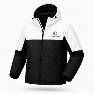 Custom Men's Winter Waterproof Hooded Puffer <b>Jacket</b> Windproof Insulated Outdoor Thermal Coat Black <b>White</b> Full Zip Parka OEM ODM - Product Image 2