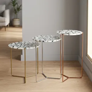Modern <b>Round</b> Nesting <b>Side</b> <b>Tables</b> with Faux Marble Top and Metal Frame Living Room Furniture Decorative Accent <b>Table</b> - Product Image 2
