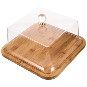 Wholesale Prices Round Wood Cake Stand With Glass Dome Cover Reusable Dessert Display For Home Bakery Events - Product Image 4