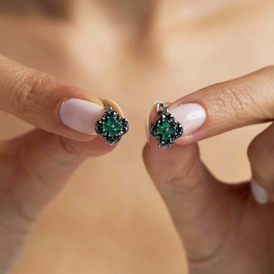 <b>Emerald</b> Clover Earrings for Women 925 Sterling Silver Gold Plated Cute Handmade Minimalist Vintage Style Jewelry Gift - Product Image 1