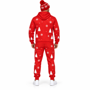 Ensemble de survêtement de Noël pour hommes en gros : sweat à capuche, pantalon de jogging et bonnet – Couleur unie, costume deux pièces personnalisé pour les fêtes - Product Image 2