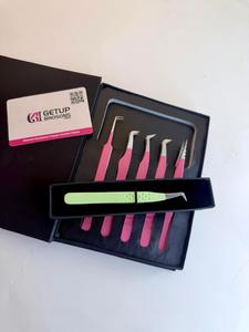 ชุดแหนบต่อขนตา GETUP BROSONS IMPEX 90/Boot Isolation Precision สแตนเลสสตีลป้องกันไฟฟ้าสถิตย์ ปลายเรียบ 10 มม. สีชมพู พร้อมกล่องโลโก้ - Product Image 1